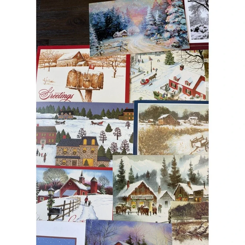 Vintage Christmas Cards Fronts ONLY Houses Barns More Scrapbooking Crafts 50+